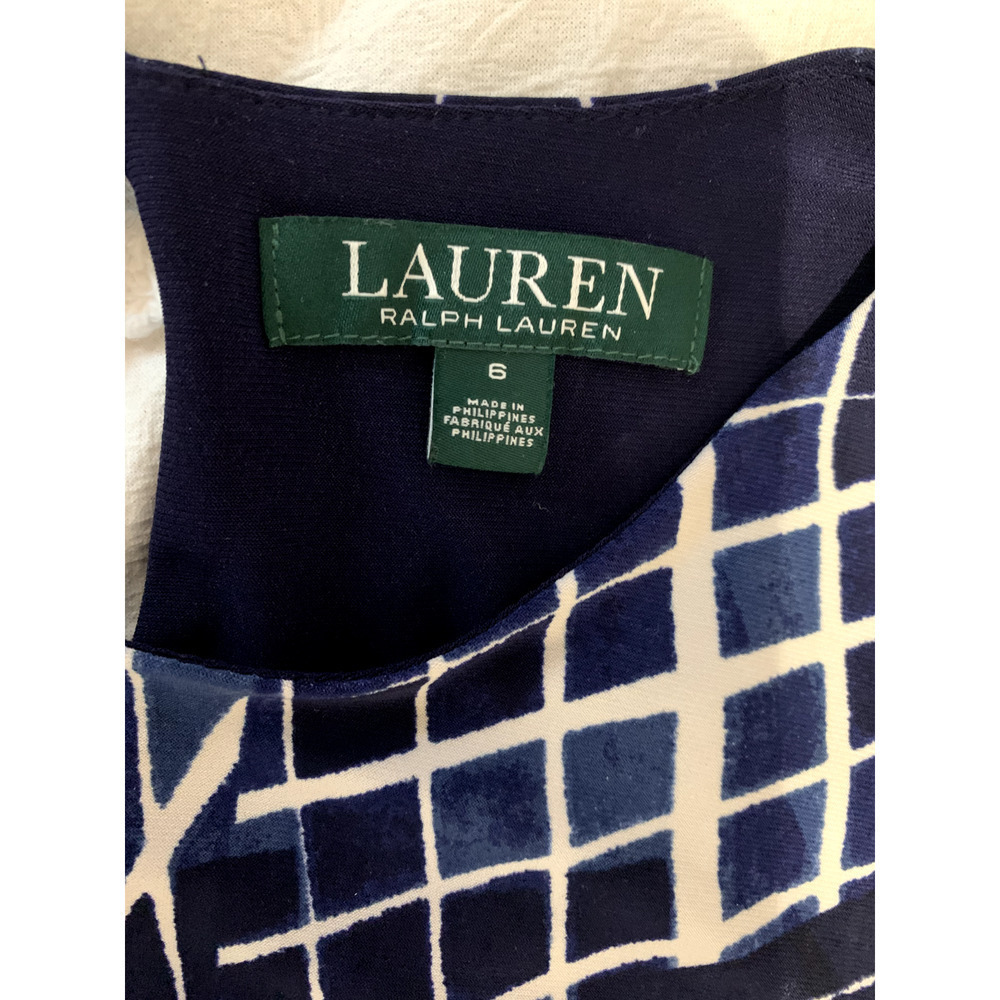 RALPH RL LAUREN NAVY BLUE JERSY STRIPED Abstract Fit N Flare DRESS SIZE 6 CAREER - Picture 9 of 10